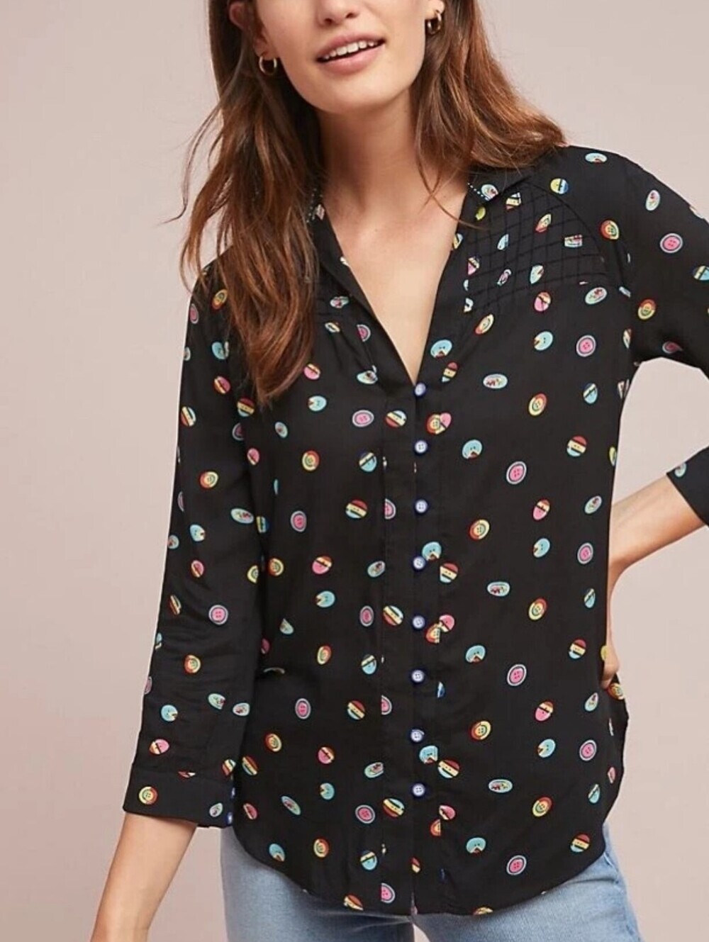 CONVERSATIONS by ANTHROPOLOGIE 13 of 52 Rayon Shirt Blouse Size 8 Medium Large
